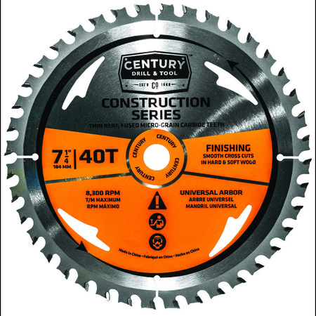 CENTURY DRILL & TOOL Circular Sawblade General Const Grade 7-1/4 40T Univ Arbor Finish 13106